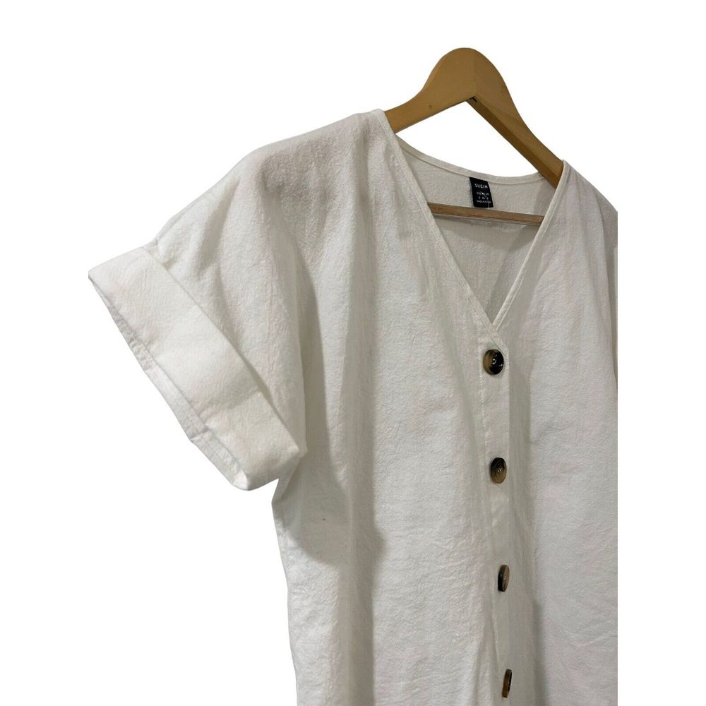 (Sold)SHEIN Linen Cotton Boxy Button Front Short Sleeve Blouse Size Small - Picture 2 of 6